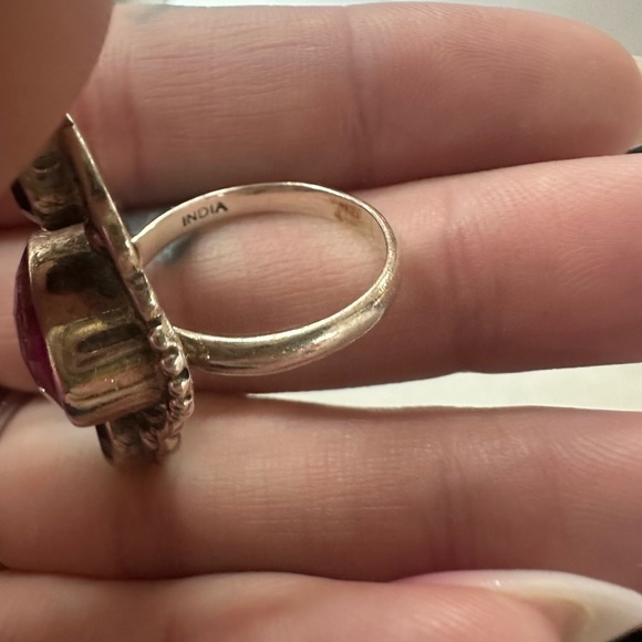 Vintage Sterling silver pink & purple gem stone ring size 7 from India - Picture 3 of 13